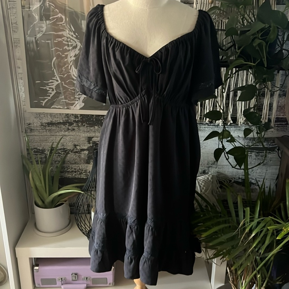 NWT SO brand black dress with lace inserts.